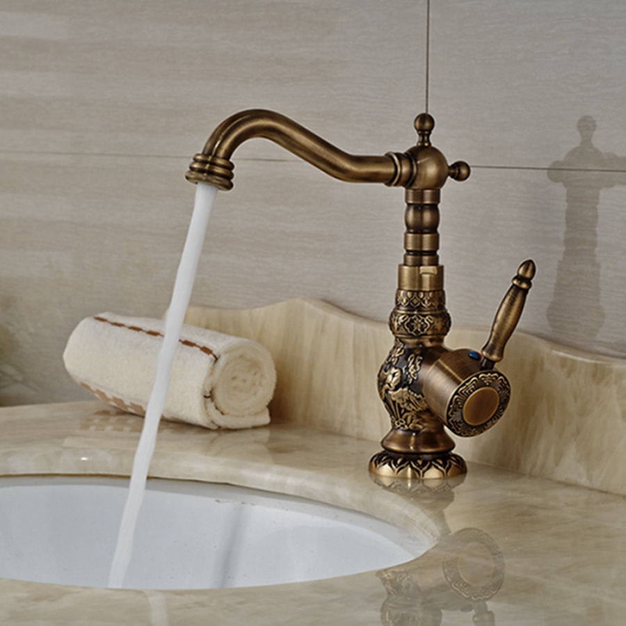 Modena Deck Mount Antique Brass Bathroom Faucet Ceramic Handle